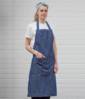 Cross Dyed Denim Bib Apron with Pocket Dennys DE133