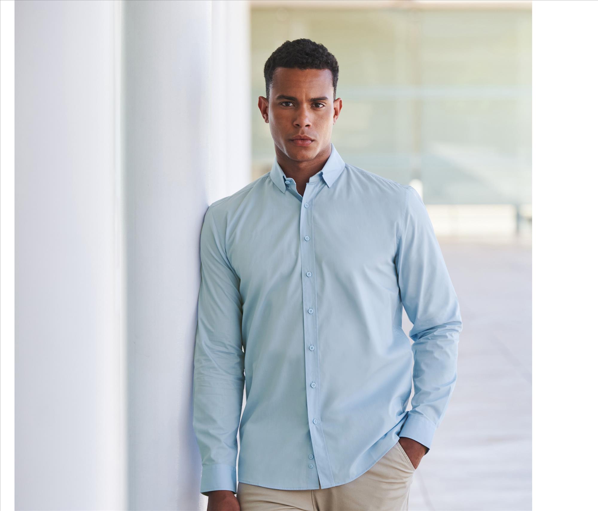 HENBURY MEN'S LONG SLEEVED 'COTTON FEEL' COOLPLUS® SHIRT bedrukken met eigen logo