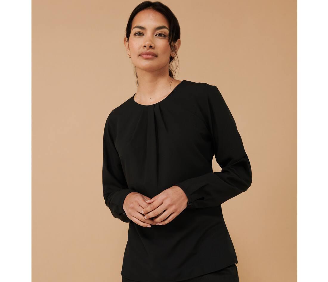 HENBURY LADIES' PLEAT FRONT LONG SLEEVED BLOUSE bedrukken met eigen logo