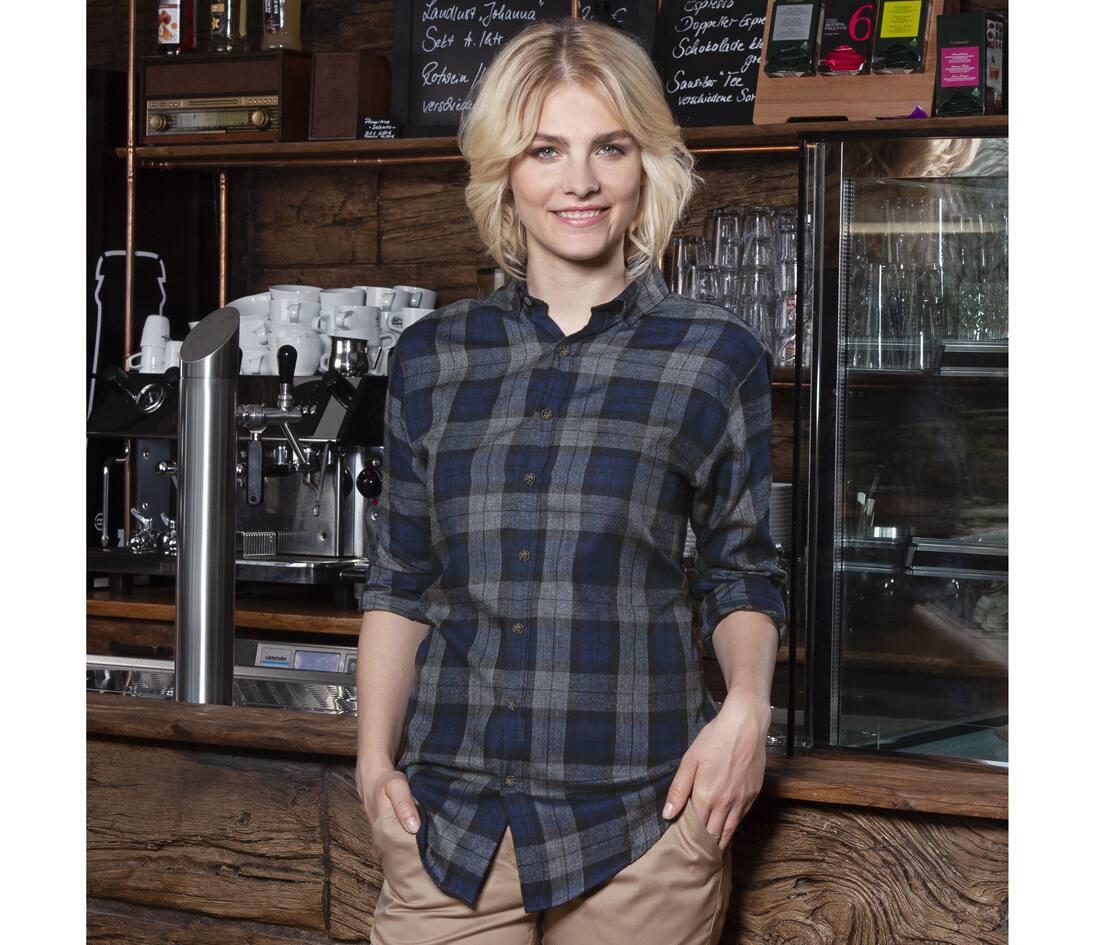 KARLOWSKY LADIES' CHECKED BLOUSE URBAN-STYLE bedrukken met eigen logo