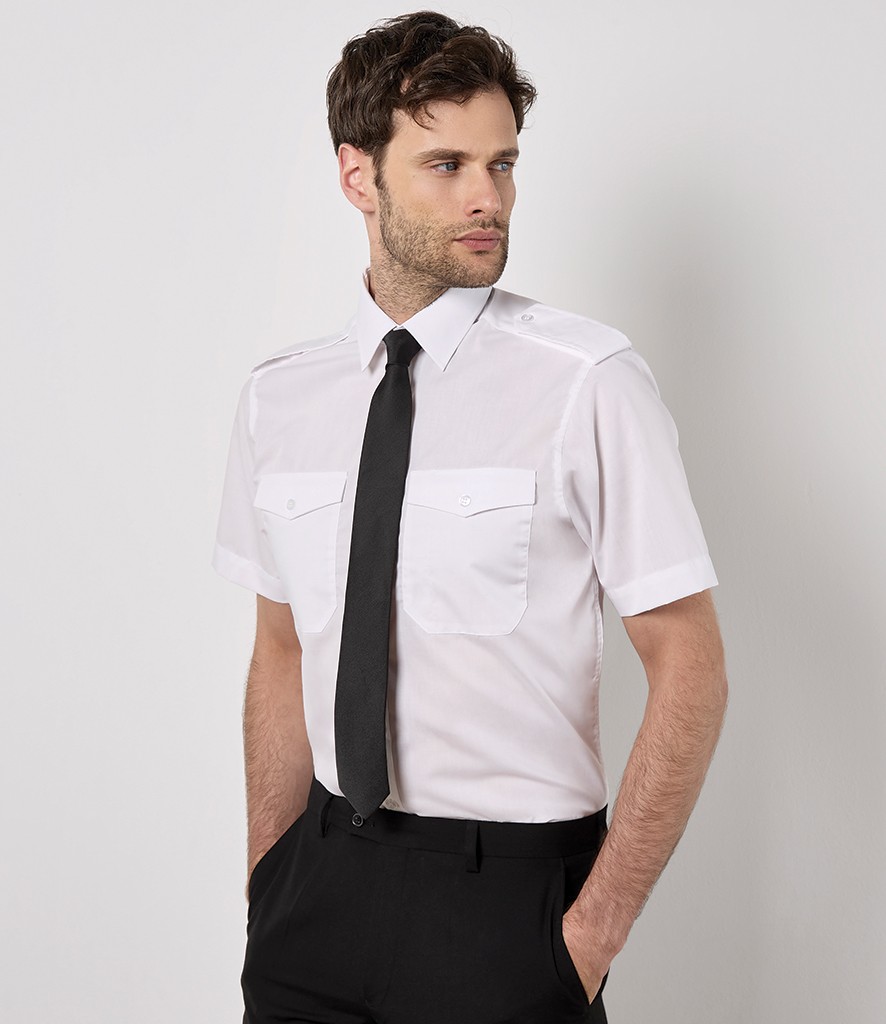 Kustom Kit Short Sleeve Tailored Pilot Shirt bedrukken met eigen logo