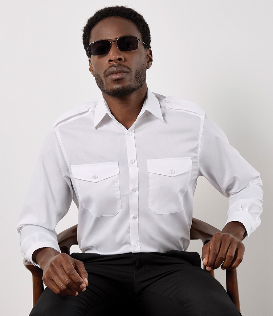 Kustom Kit Long Sleeve Tailored Pilot Shirt bedrukken met eigen logo