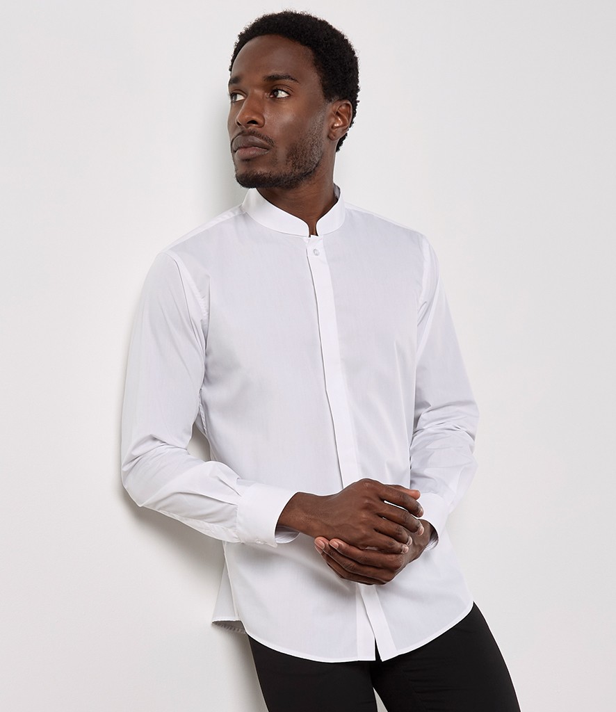 Kustom Kit Long Sleeve Tailored Mandarin Collar Shirt bedrukken met eigen logo