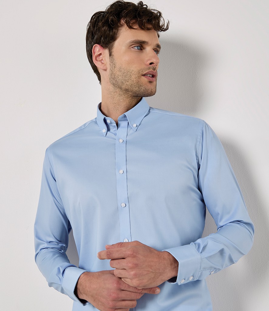 Kustom Kit Slim Fit Stretch Long Sleeve Oxford Shirt bedrukken met eigen logo