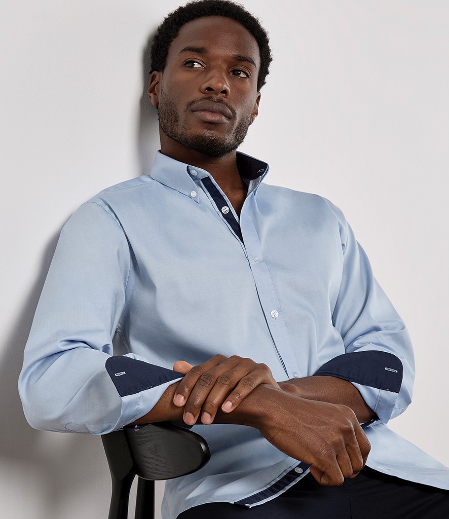 Kustom Kit Premium Long Sleeve Contrast Tailored Oxford Shirt bedrukken met eigen logo