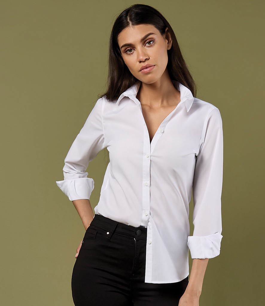 Kustom Kit Ladies Long Sleeve Tailored Poplin Shirt bedrukken met eigen logo