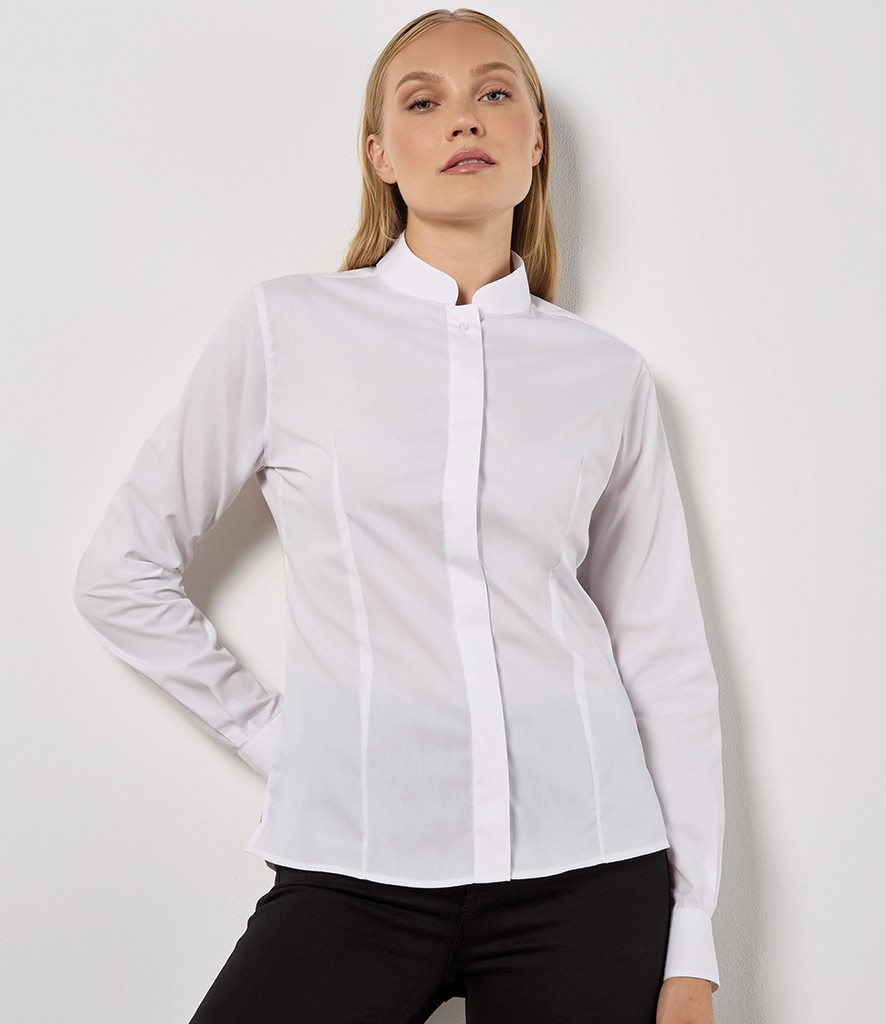 Kustom Kit Ladies Long Sleeve Tailored Mandarin Collar Shirt bedrukken met eigen logo