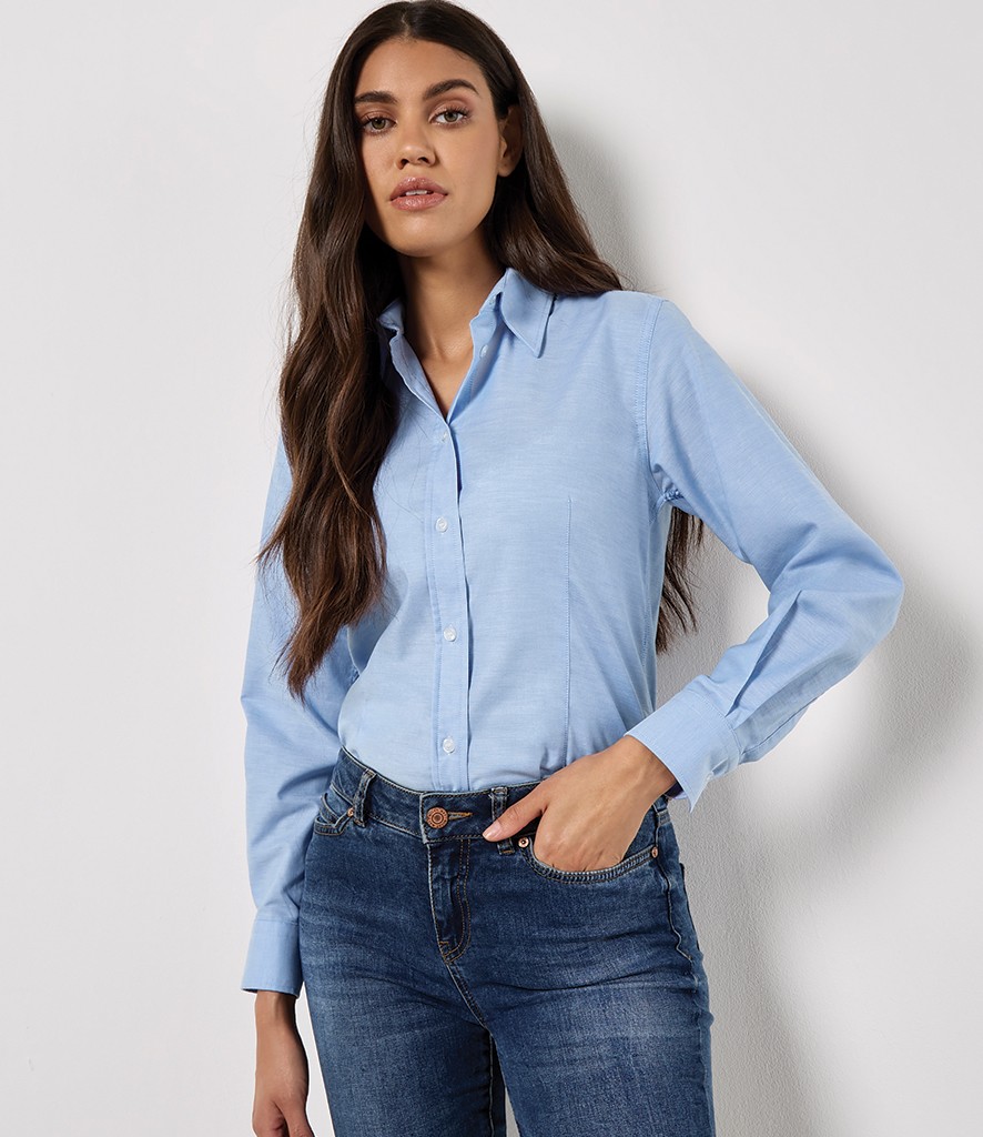 Kustom Kit Ladies Long Sleeve Tailored Workwear Oxford Shirt bedrukken met eigen logo