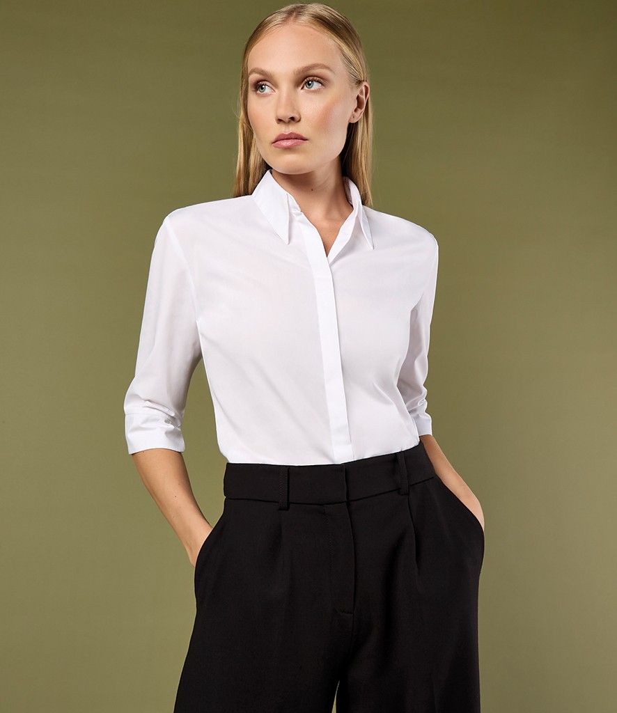 Kustom Kit Ladies 3/4 Sleeve Tailored Continental Shirt bedrukken met eigen logo