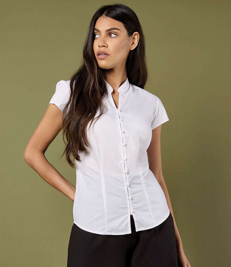 Kustom Kit Ladies Cap Sleeve V Neck Tailored Continental Blouse bedrukken met eigen logo
