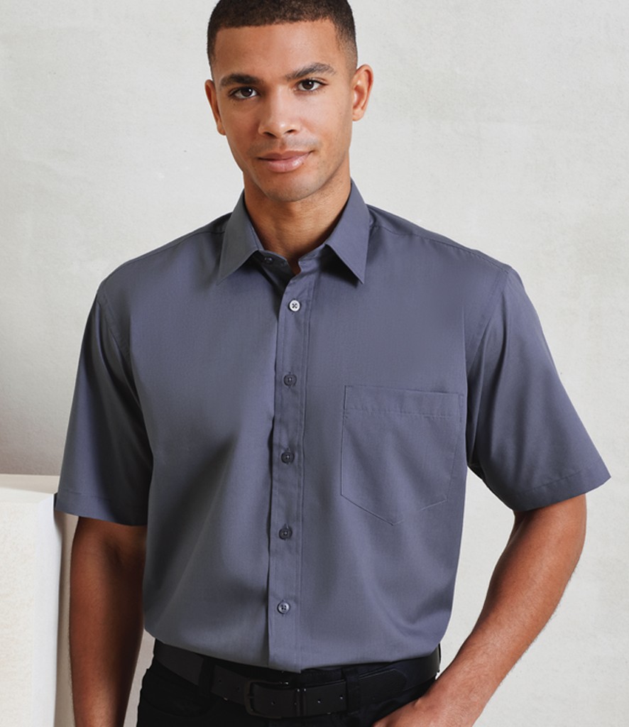 Premier Short Sleeve Poplin Shirt bedrukken met eigen logo