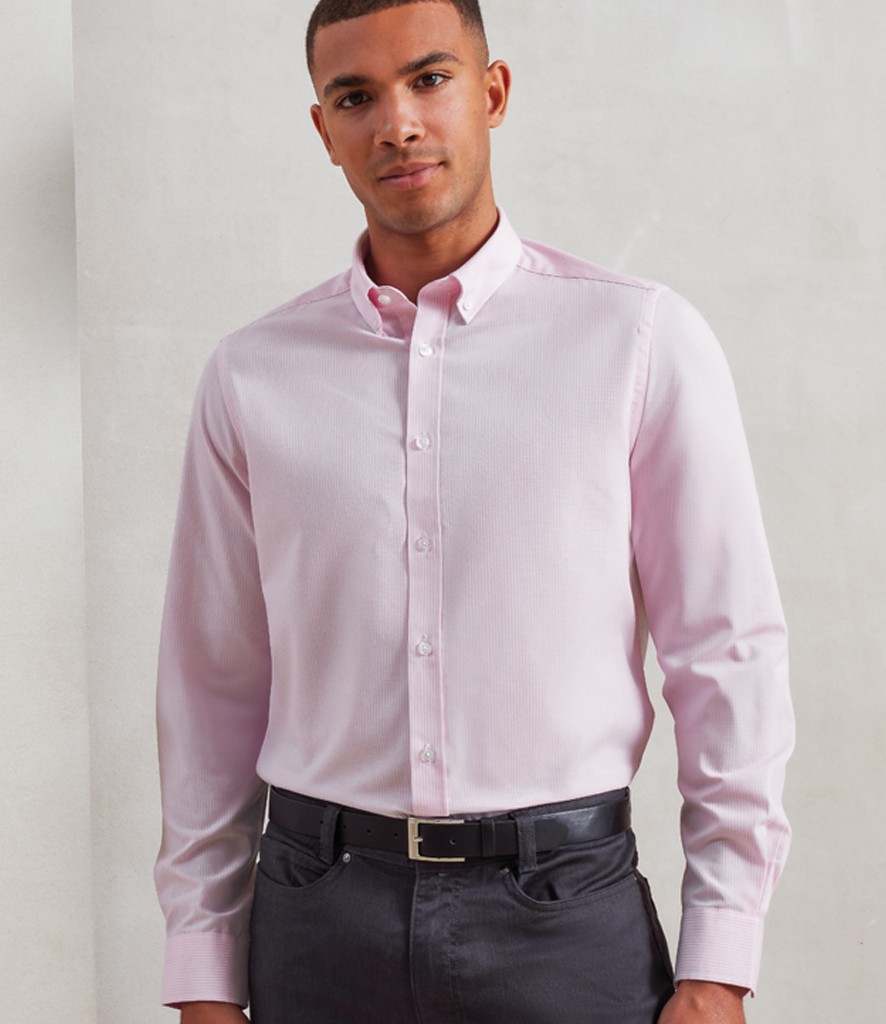 Premier Long Sleeve Striped Oxford Shirt bedrukken met eigen logo