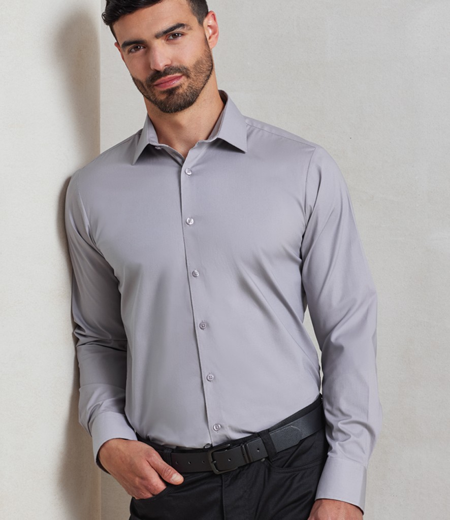 Premier Long Sleeve Stretch Fit Poplin Shirt bedrukken met eigen logo