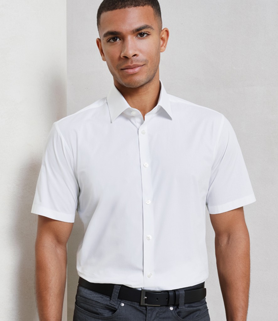 Premier Short Sleeve Stretch Fit Poplin Shirt bedrukken met eigen logo