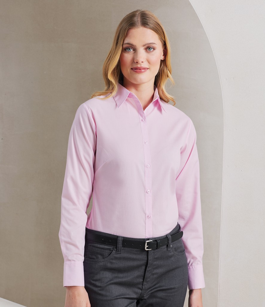 Premier Ladies Long Sleeve Poplin Blouse bedrukken met eigen logo