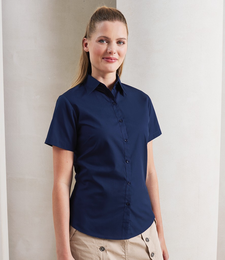 Premier Ladies Short Sleeve Poplin Blouse bedrukken met eigen logo