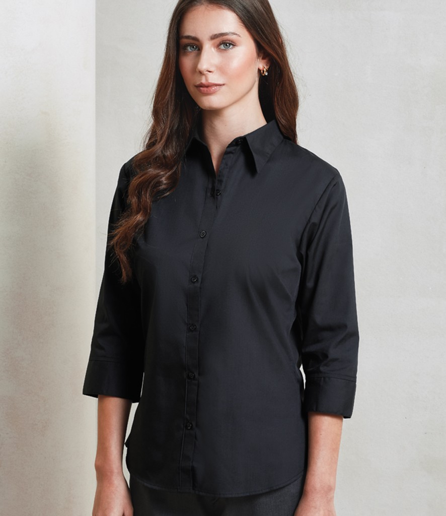 Premier Ladies 3/4 Sleeve Poplin Blouse bedrukken met eigen logo