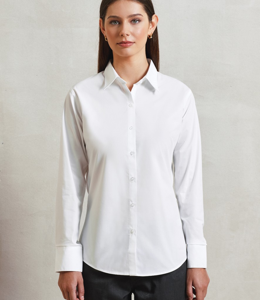 Premier Ladies Supreme Long Sleeve Poplin Shirt bedrukken met eigen logo