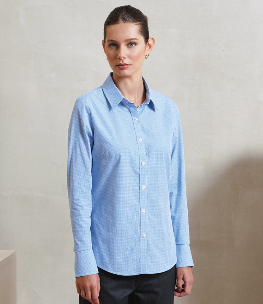 Premier Ladies Gingham Long Sleeve Shirt bedrukken met eigen logo