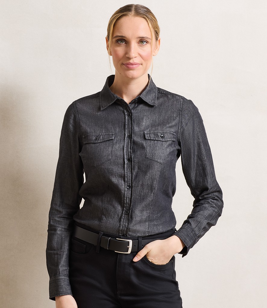 Premier Ladies Jeans Stitch Denim Shirt bedrukken met eigen logo