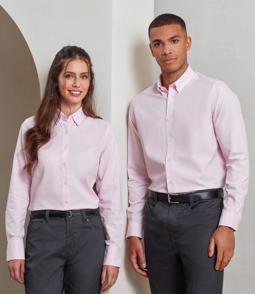 Premier Ladies Long Sleeve Striped Oxford Shirt bedrukken met eigen logo