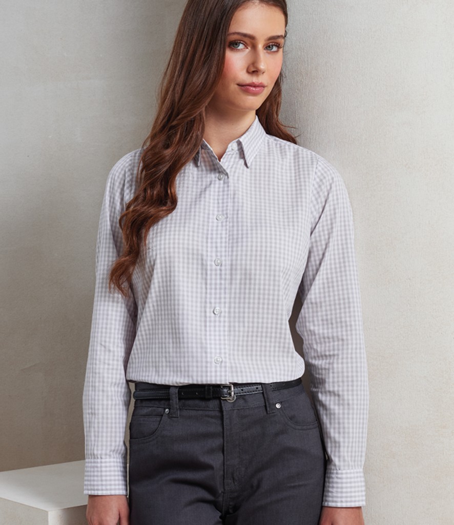 Premier Ladies Maxton Check Long Sleeve Shirt bedrukken met eigen logo