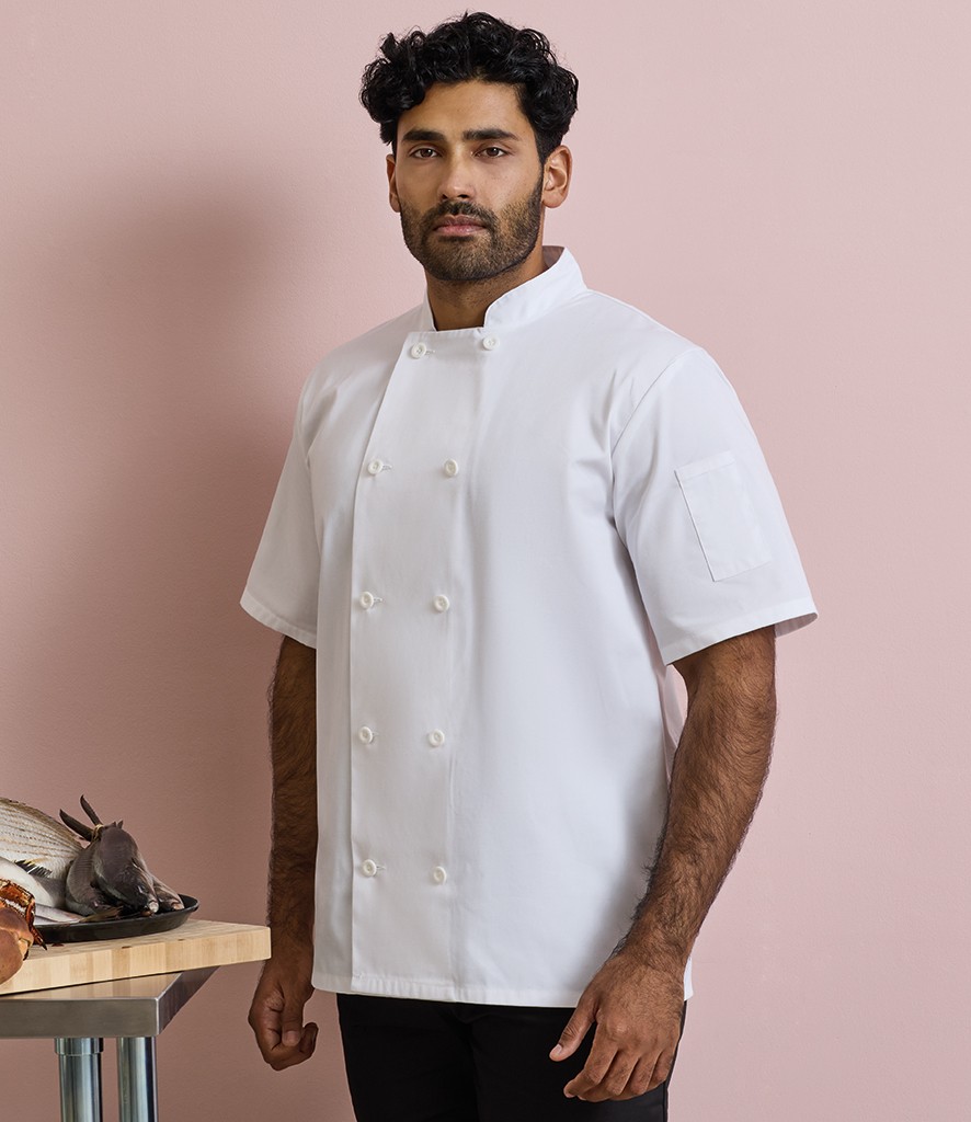 Premier Short Sleeve Chef's Jacket bedrukken met eigen logo