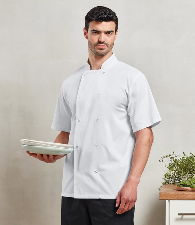 Unisex Short Sleeve Stud Front Chef's Jacket Premier PR664