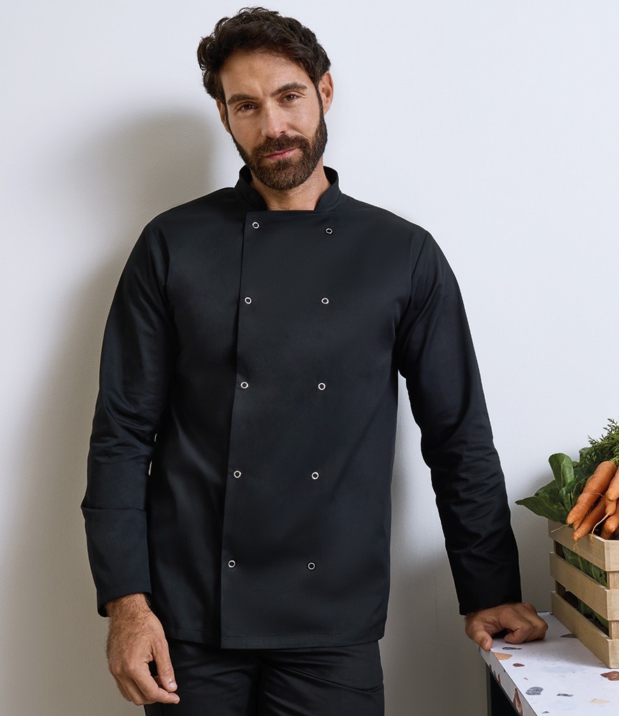 Premier Unisex Long Sleeve Stud Front Chef's Jacket bedrukken met eigen logo