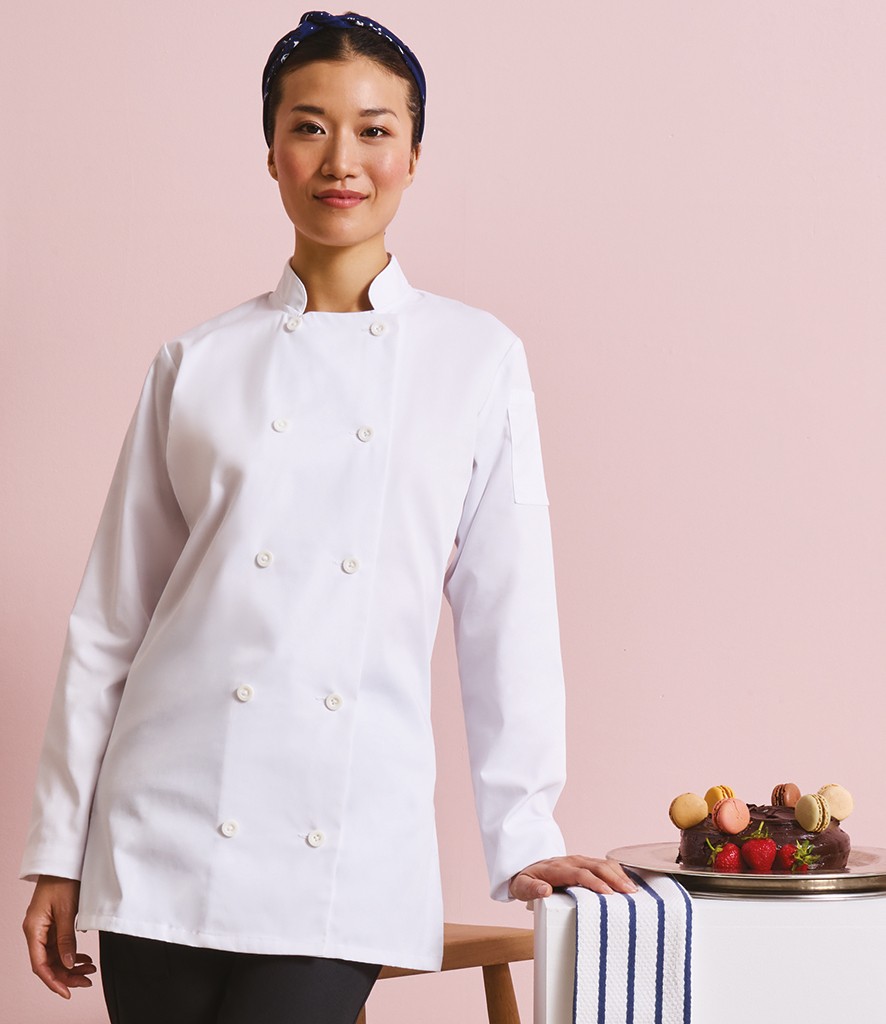 Premier Ladies Long Sleeve Chef's Jacket bedrukken met eigen logo