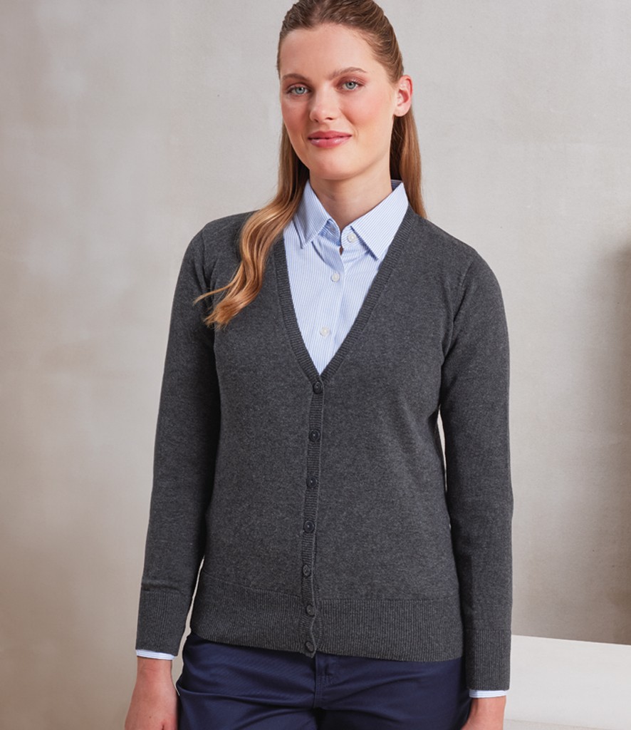 Premier Ladies Cotton Acrylic V Neck Cardigan bedrukken met eigen logo