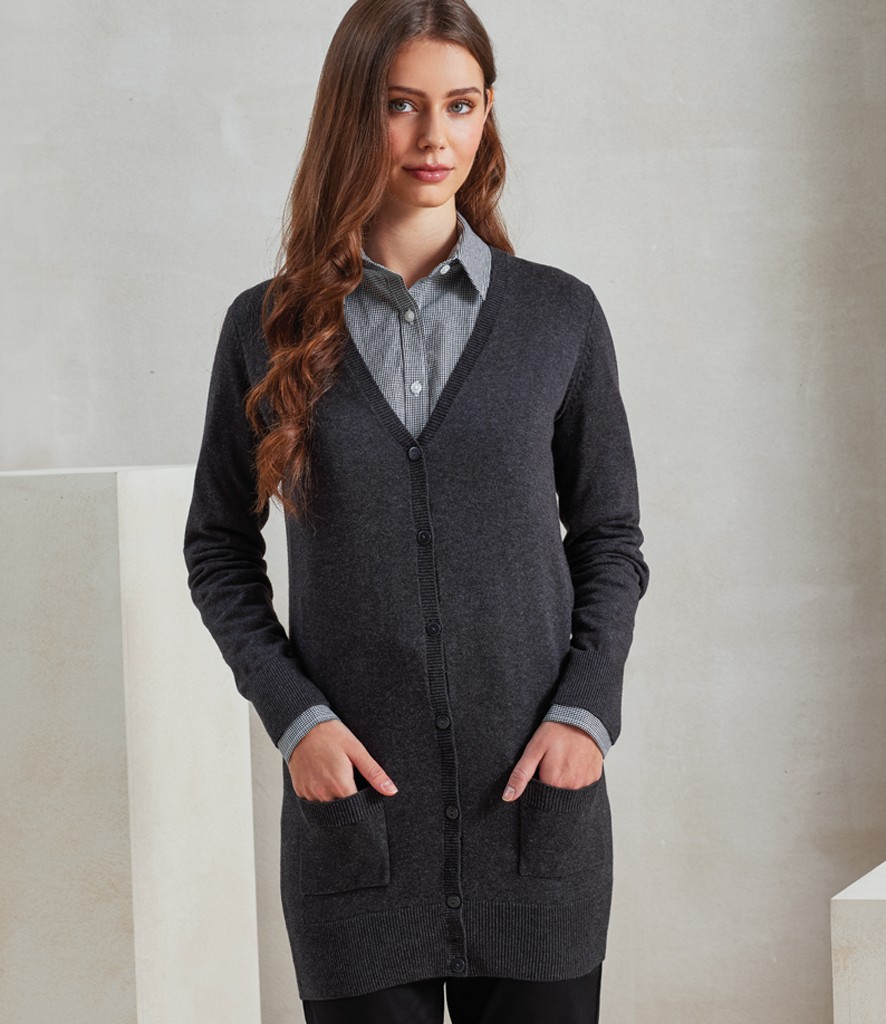 Premier Ladies Longline V Neck Cardigan bedrukken met eigen logo