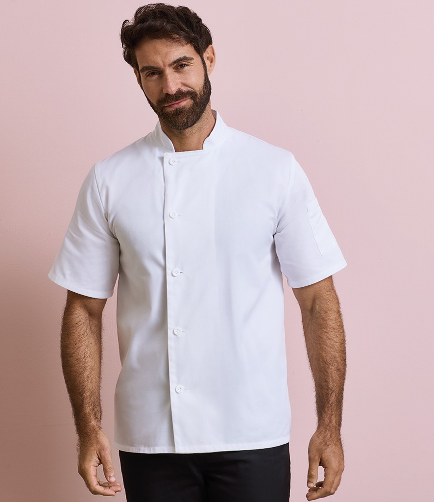 Premier Essential Short Sleeve Chef's Jacket bedrukken met eigen logo
