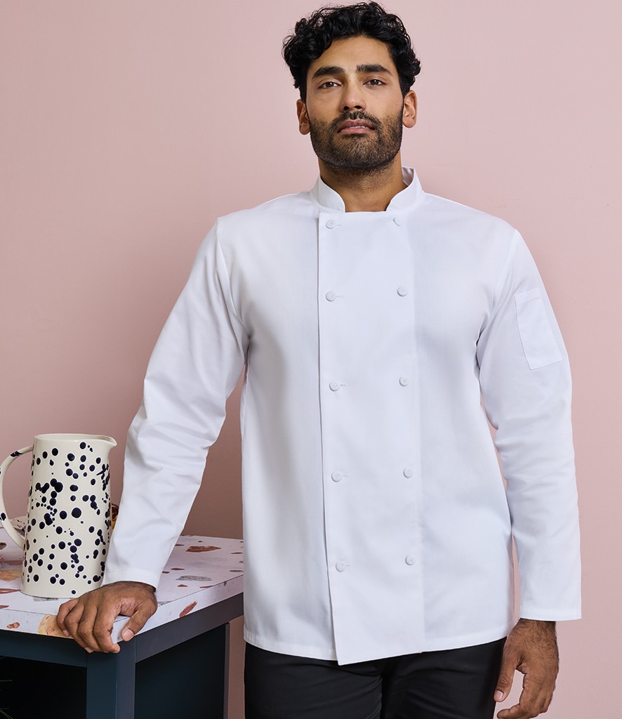 Premier Coolchecker® Long Sleeve Chef's Jacket bedrukken met eigen logo