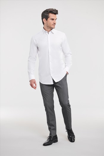 Men's Longsleeve Tailored Contrast Herringbone Shirt Russell 9964M