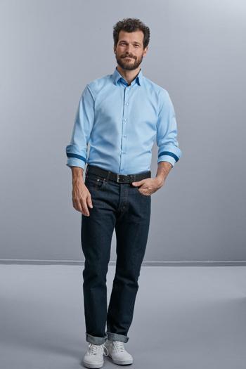 Men's Longsleeve Tailored Contrast Herringbone Shirt Russell 9964M