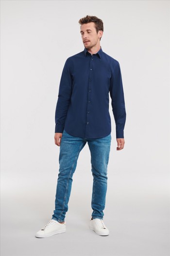 Men's Longsleeve Tailored Contrast Ultimate Stretch Shirt Russell 9966M