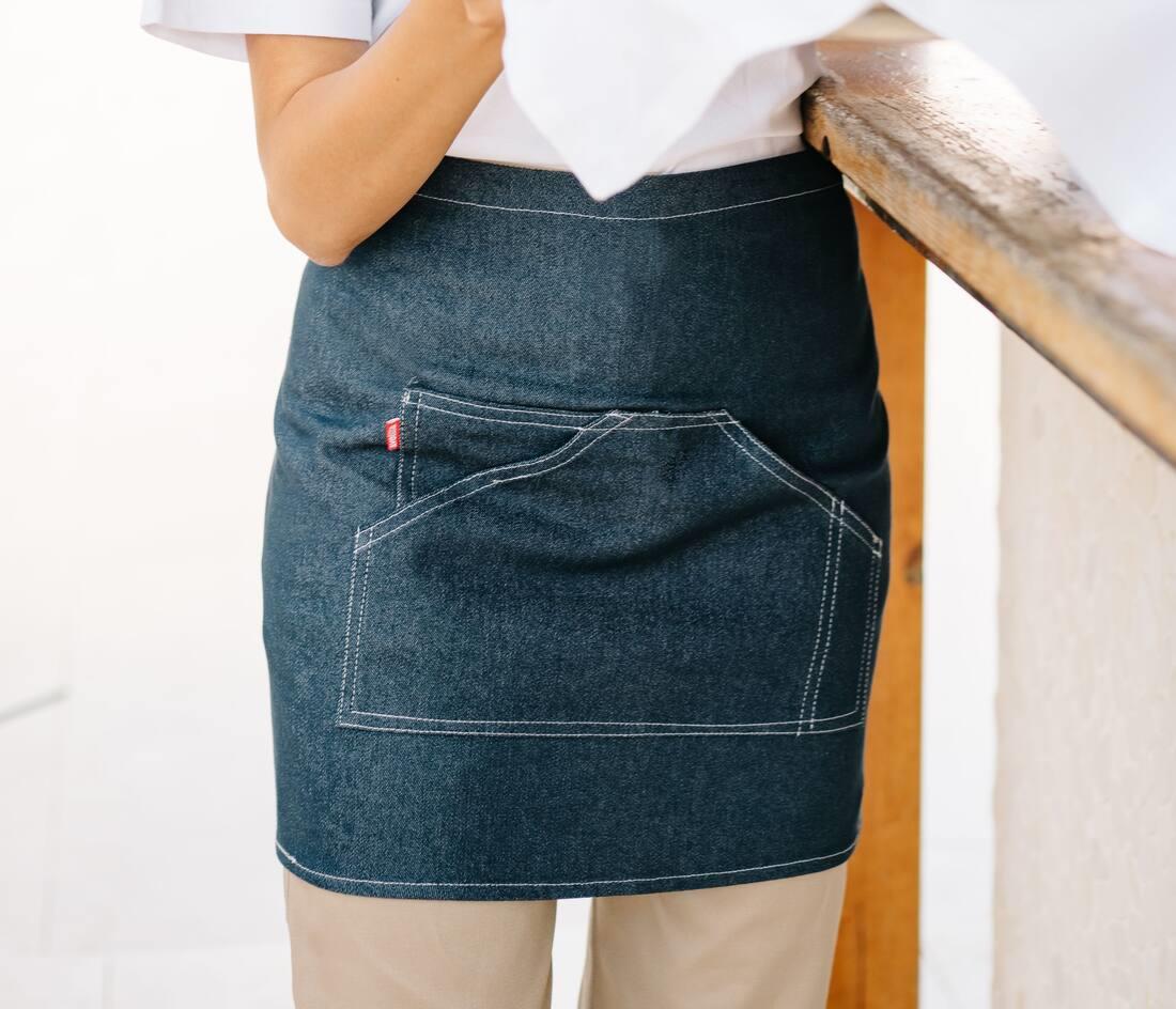 VELILLA SHORT DENIM APRON bedrukken met eigen logo