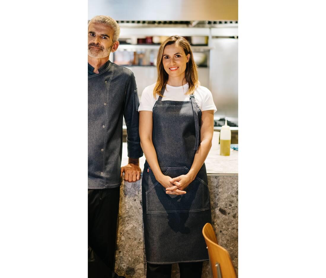 VELILLA DENIM BIB APRON bedrukken met eigen logo