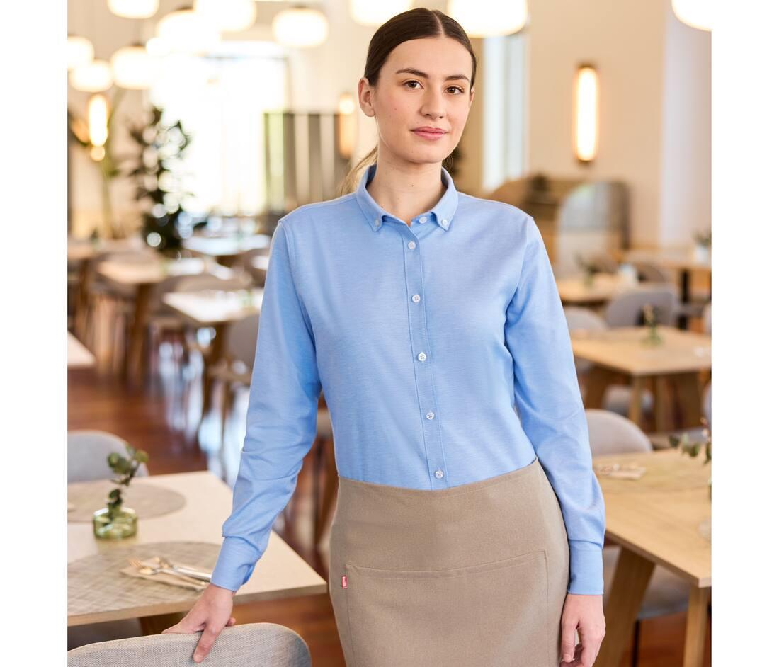 VELILLA WOMEN'S LONG-SLEEVE STRETCH OXFORD SHIRT bedrukken met eigen logo