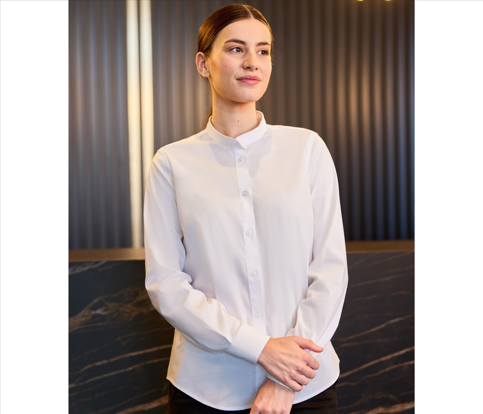 VELILLA WOMEN'S LONG-SLEEVE STRETCH SHIRT bedrukken met eigen logo