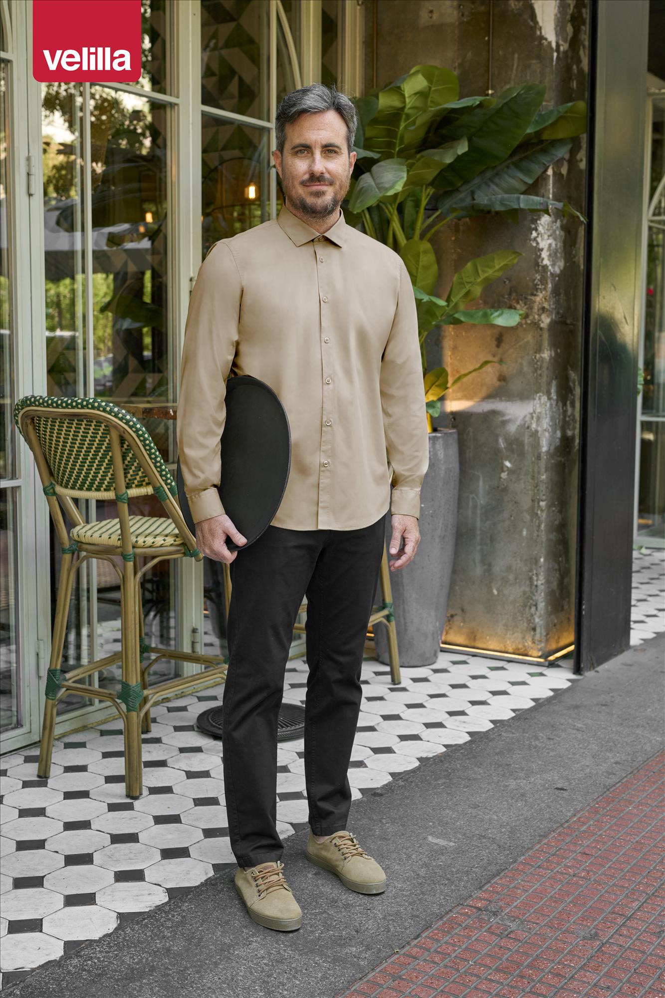 VELILLA MEN'S LS STRETCH SHIRT bedrukken met eigen logo