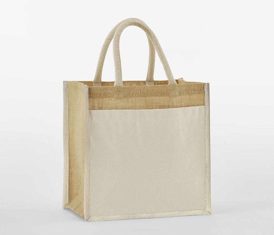 WESTFORD MILL COTTON POCKET NATURAL STARCHED JUTE MIDI TOTE bedrukken met eigen logo