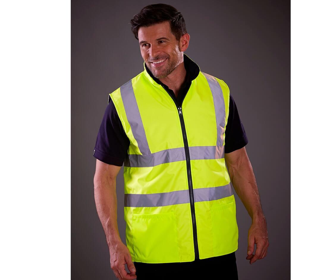 YOKO HI-VIS REVERSIBLE FLEECE BODYWARMER bedrukken met eigen logo