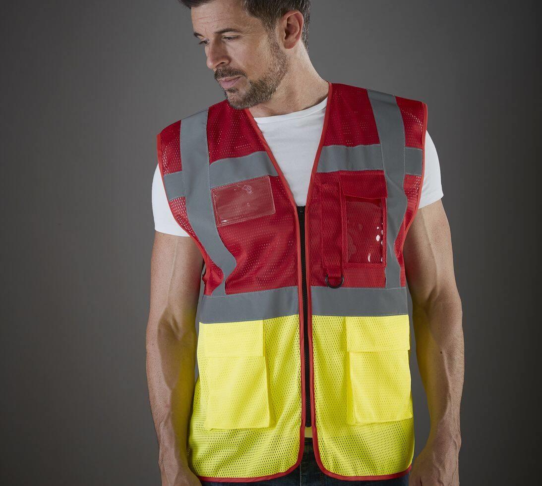 YOKO HI-VIS TOP COOL RECYCLED OPEN MESH EXECUTIVE WAISTCOAT bedrukken met eigen logo